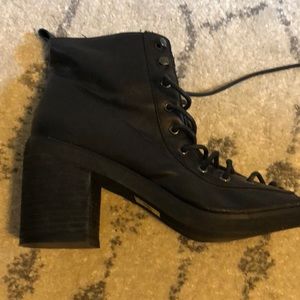 Open toe lace up heel boots
